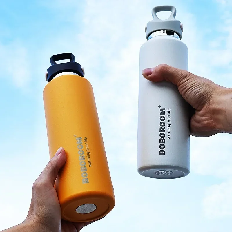 BOBOROOM-Portable Stainless Steel Thermos, Vacuum Flask, Insulated Tumbler with No Screw Lid, Thermo Bottle, 600ml Thermoses