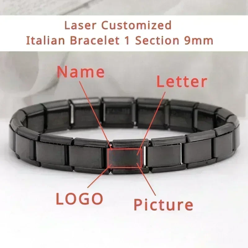 2024 Hot Selling Personalized Laser Customized LOGO Italian Module Charm Bracelet 9mm DIY Single Section Combination Bracelets