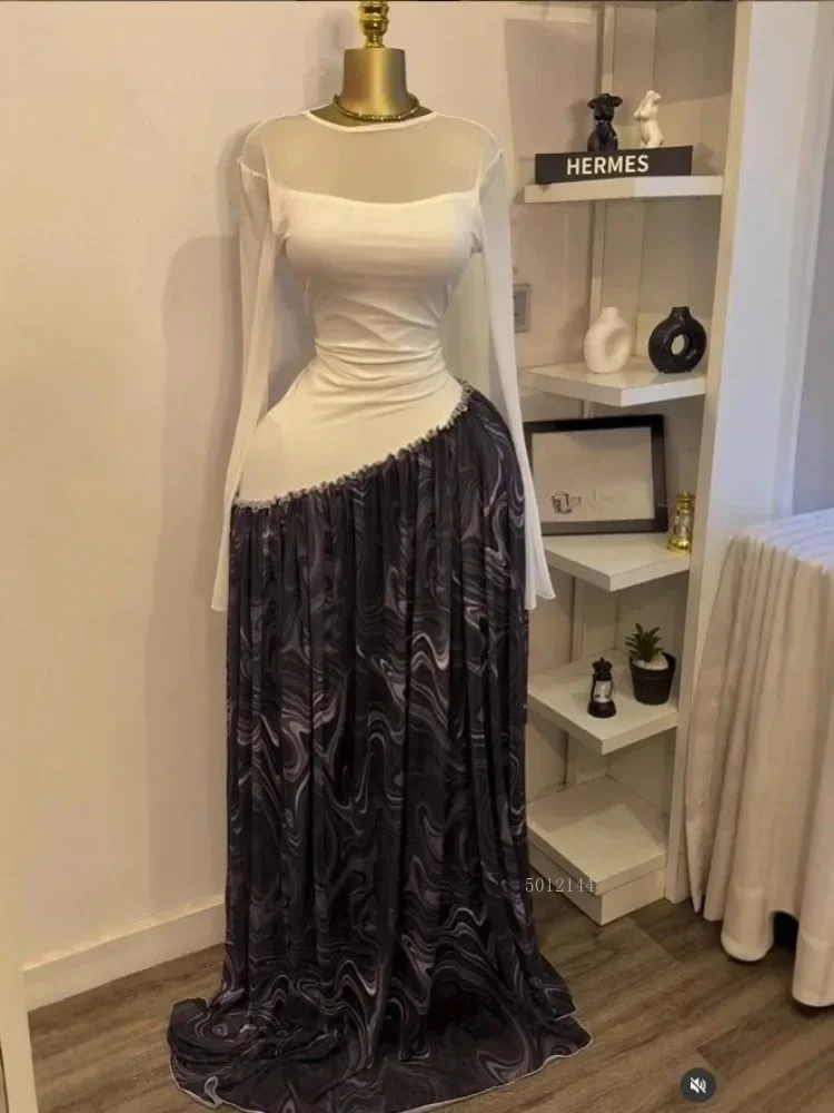 

Elegant Women's Print Mesh Long Maxi Dress O-neck Full Sleeve Sexy Party Evening Holiday Fall Birthday Vestidos 2026