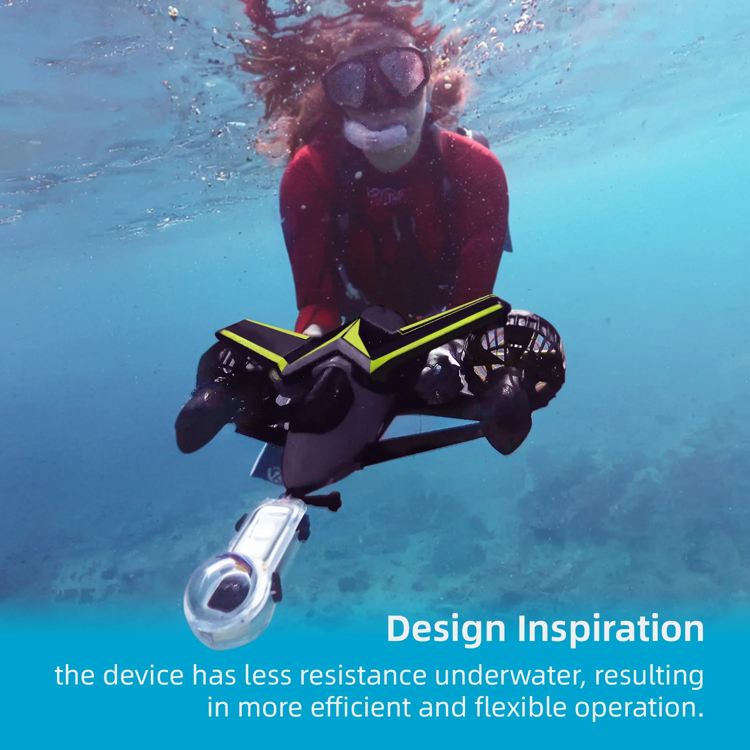 Powerful 1000W Electric Underwater Scooter 30m/100ft Depth 2m/s High Speed Dual Engine Sea Scooter for Snorkeling & Diving