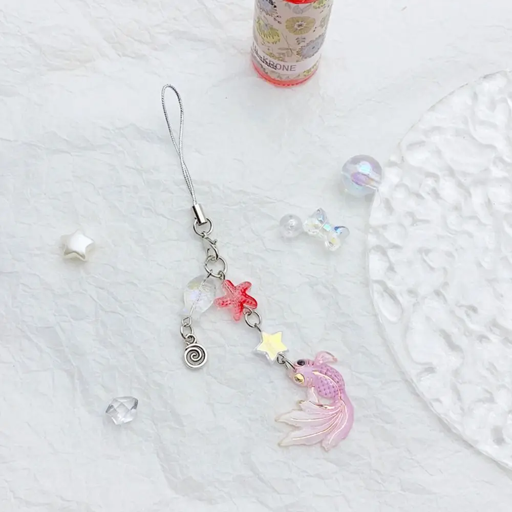 Acrylic Koi Star Phone Charm DIY Handmade Beaded Shell Dolphin Mobile Phone Chain Hanging Cord Short
