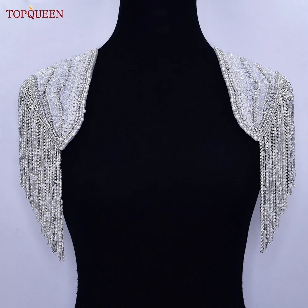 Topqueen SP65 feminino senhora ombro strass jóias artesanal brilhante 3d epaulettes roupas decoração broche borlas para costurar applique