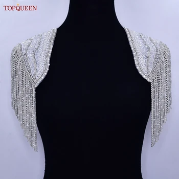 TOPQUEEN – bijoux brillants en strass pour femmes, épaulettes 3D faites à la main, décor de vêtements, glands de broche pour couture, application, SP65