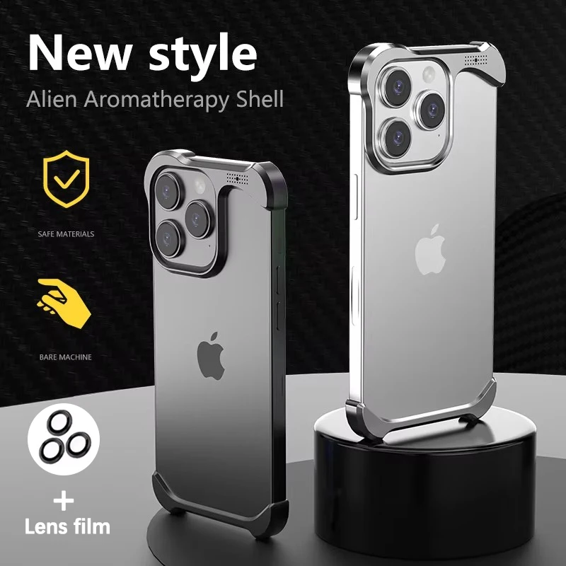 

Irregular Metal Bumper Phone Case For iPhone 13 14 15 16 Pro Max Plus Aluminum Cooling Shockproof Cover for iPhone 15 16 Pro Max