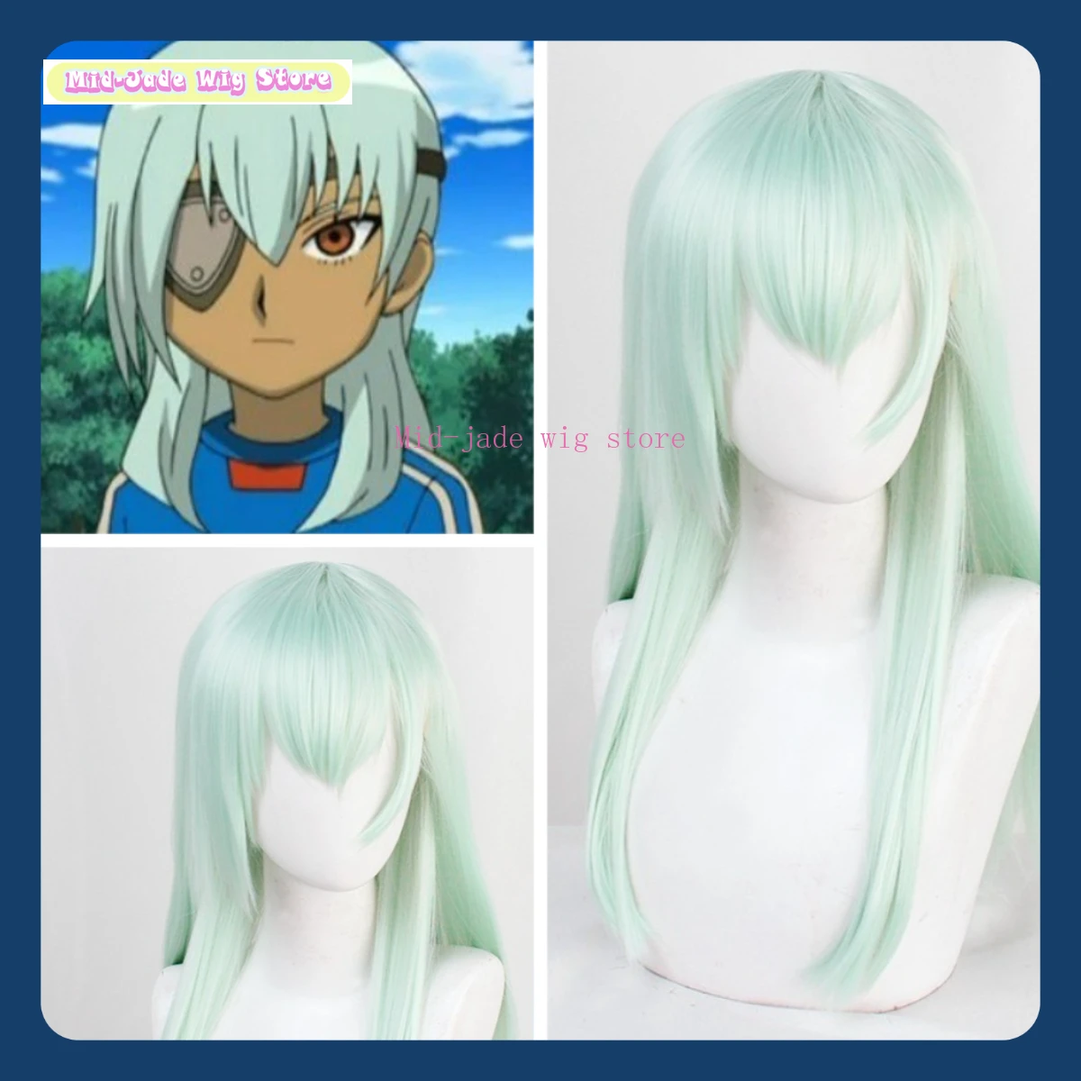 Perruque de Cosplay synthétique mi-jade, magasin Inazuma onze GO Sakuma Jirou, perruque de fête Anime Cosplay, perruque longue et lisse résistante à la chaleur