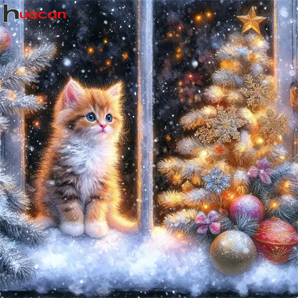 Huacan DIY Diamant Malerei Tier Katze voll quadratisch rund Diamant Mosaik Landschaft Fenster Winter handgemachte Weihnachtsgeschenk