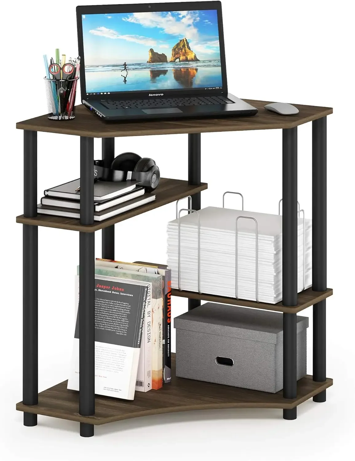 

Turn-N-Tube Space Saving Corner Desk, Columbia Walnut/Black