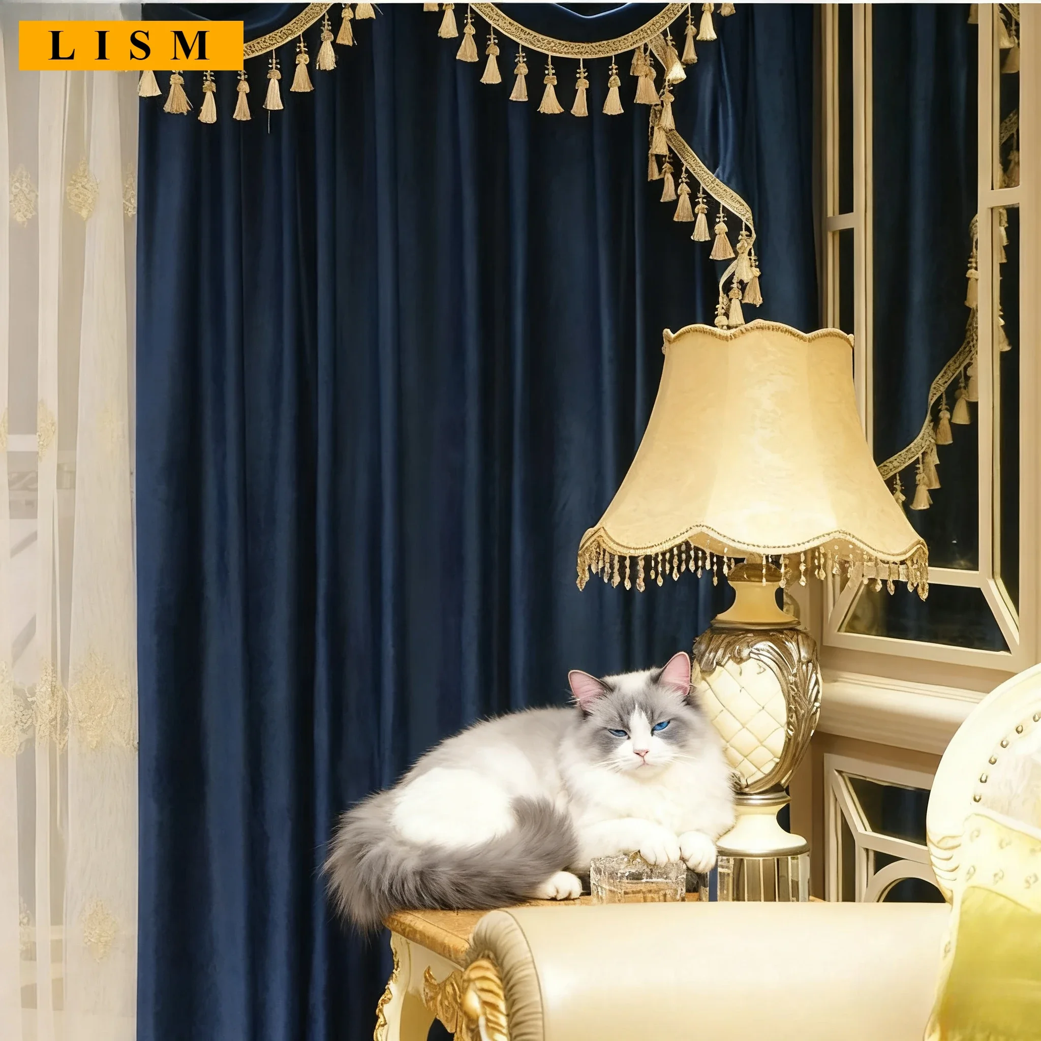 

Simple Solid Color Velvet Curtains for Living Room Bedroom Light Luxury European Luxurious Blackout Cloth Custom BlueValance New