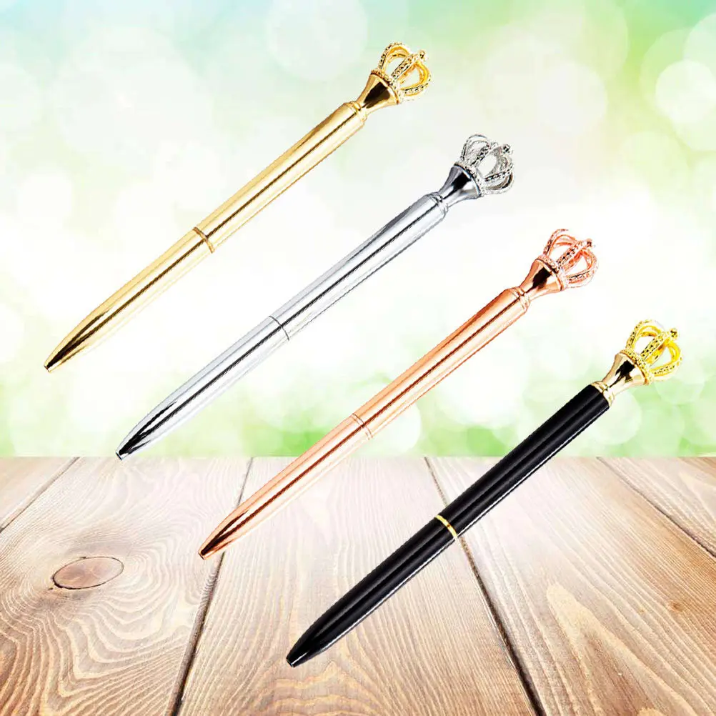 4Pcs Crown Gel Pen Metal Creative Design Black Electroplated Gold Silver Smooth Ink Ideal for Kids Students Study