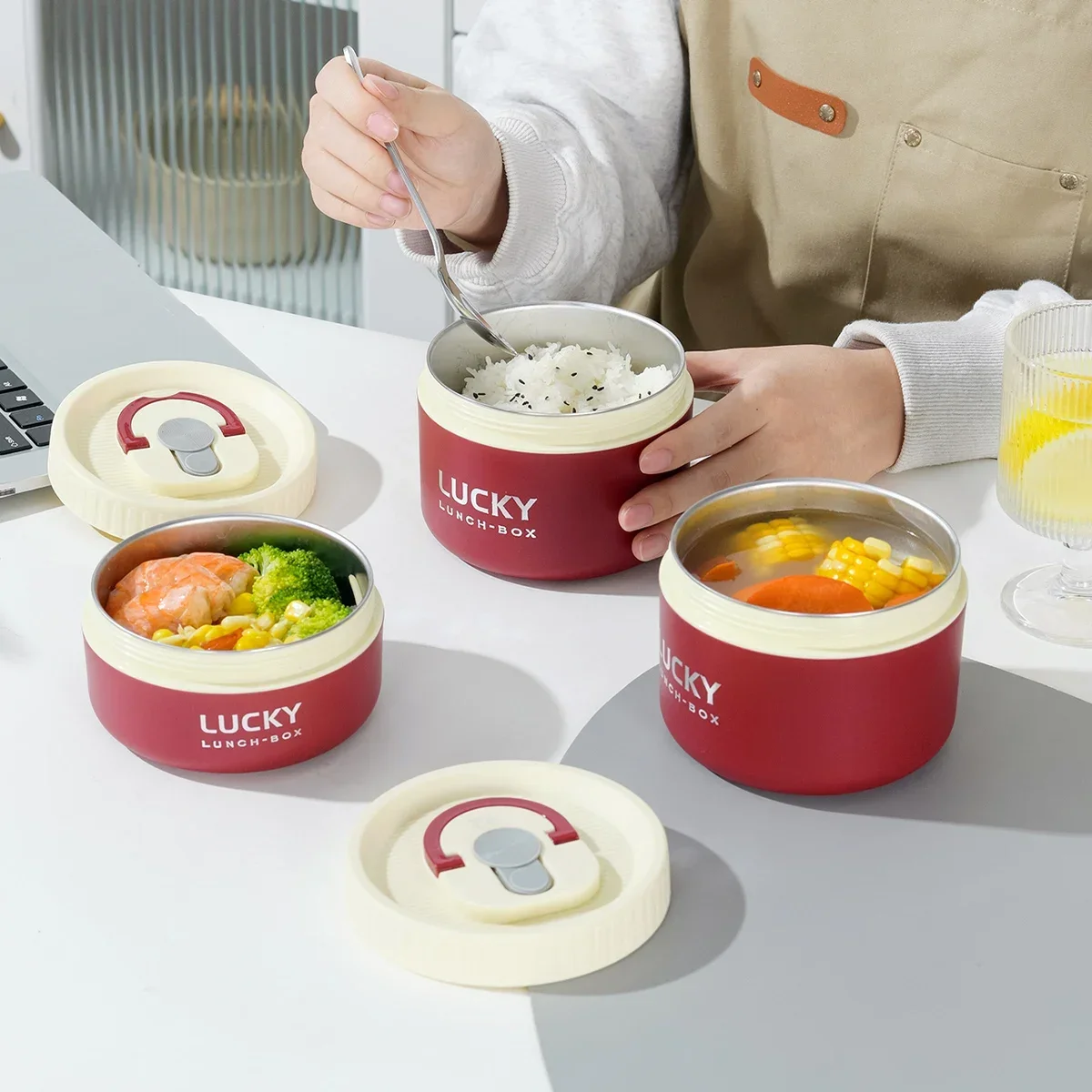 Tragbare Versiegelte Edelstahl-Isolierte Lunchbox, Isoliertes Geschirr, Salatbehälter, Beheizbare Suppenschüssel, Mikrowellengeeignet