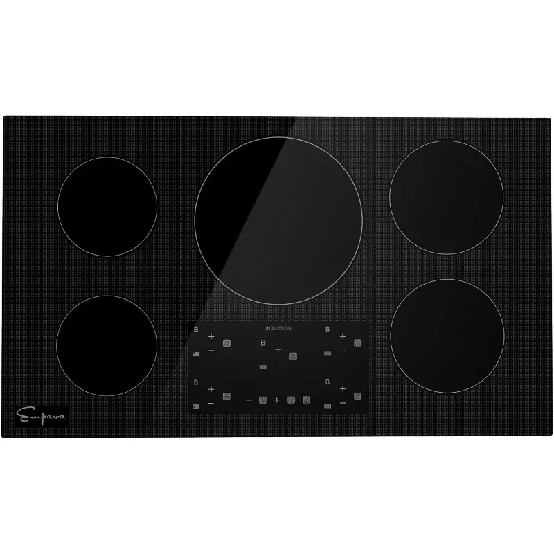 36 Inch Electric Stove Induction Cooktop with 5 Power Boost Burners Smooth Surface Vitro Ceramic Glass in Black 240V