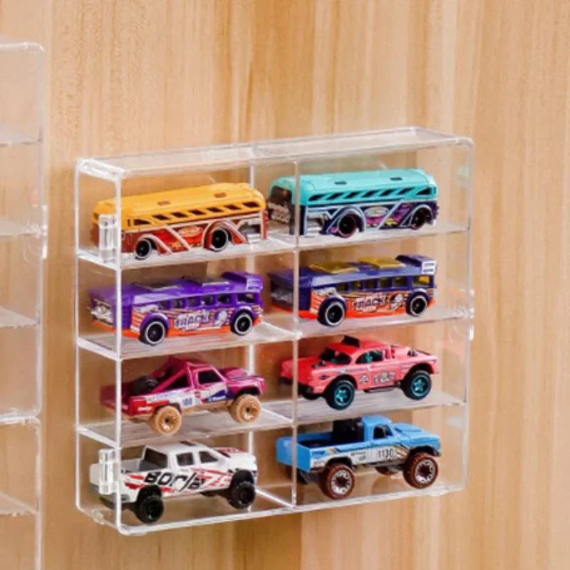 1:64 Acrylic Car Display Box For Car Model Toy Cabinet Rack Dustproof Car Non Punching Adhesive Wall Transparent Display Box