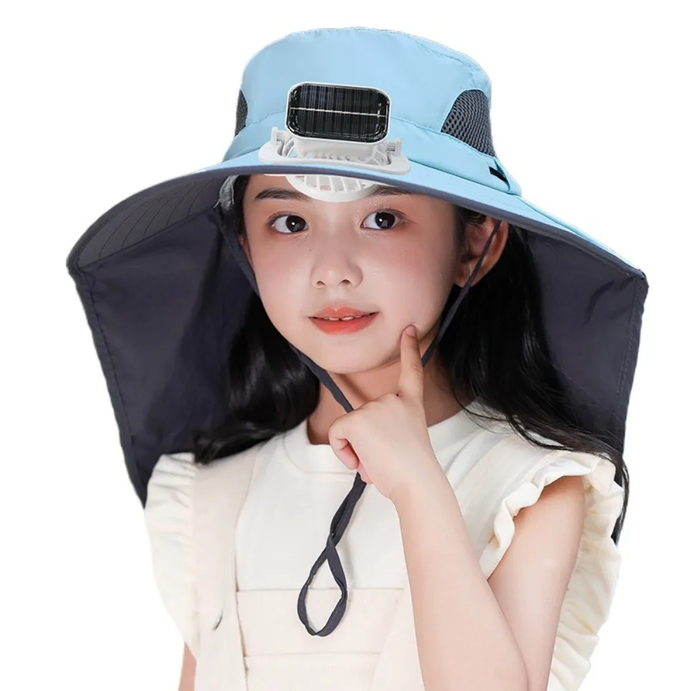 Adjustable Children's Solar Fan Hat USB Charging Waterproof Wide Brim Sun Cap Sun Protection Breathable Summer Cooling Hat