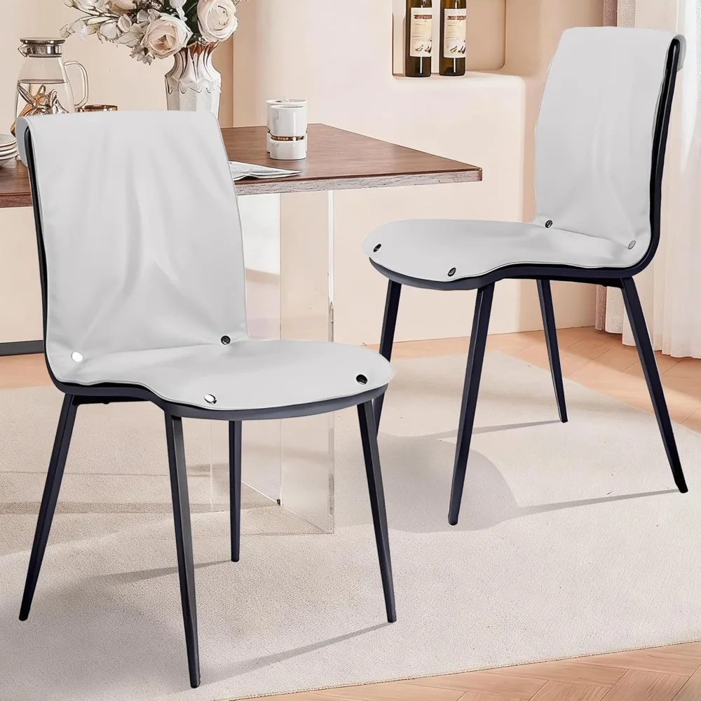 

Dining Chair Set Of 2 White Kitchen Dining Room Chairs Comfortable Upholstered Faux Leather Chair Set sturdy Metal Legs Comfy Ba
