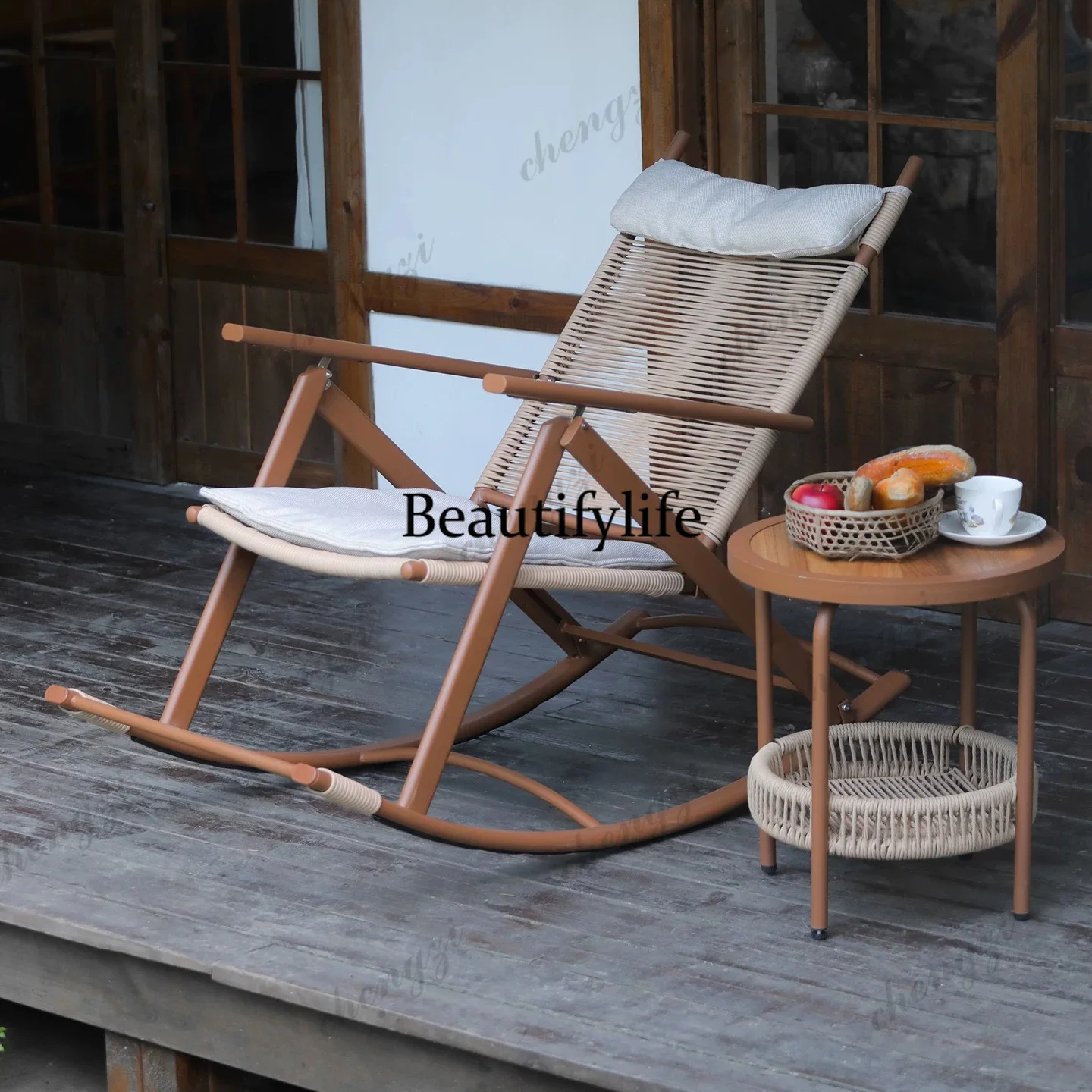 Outdoor rocking chair adult folding rattan recliner balcony home leisure living room rattan chair