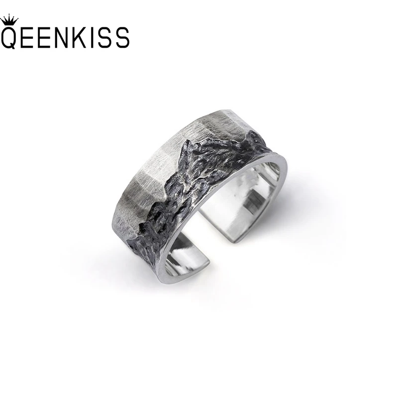 

QEENKISS 925 Sterling Silver Vintage Mountain Open Rings for Men Birthday Wedding Party Christmas Groom Father Boy Gifts RG7097