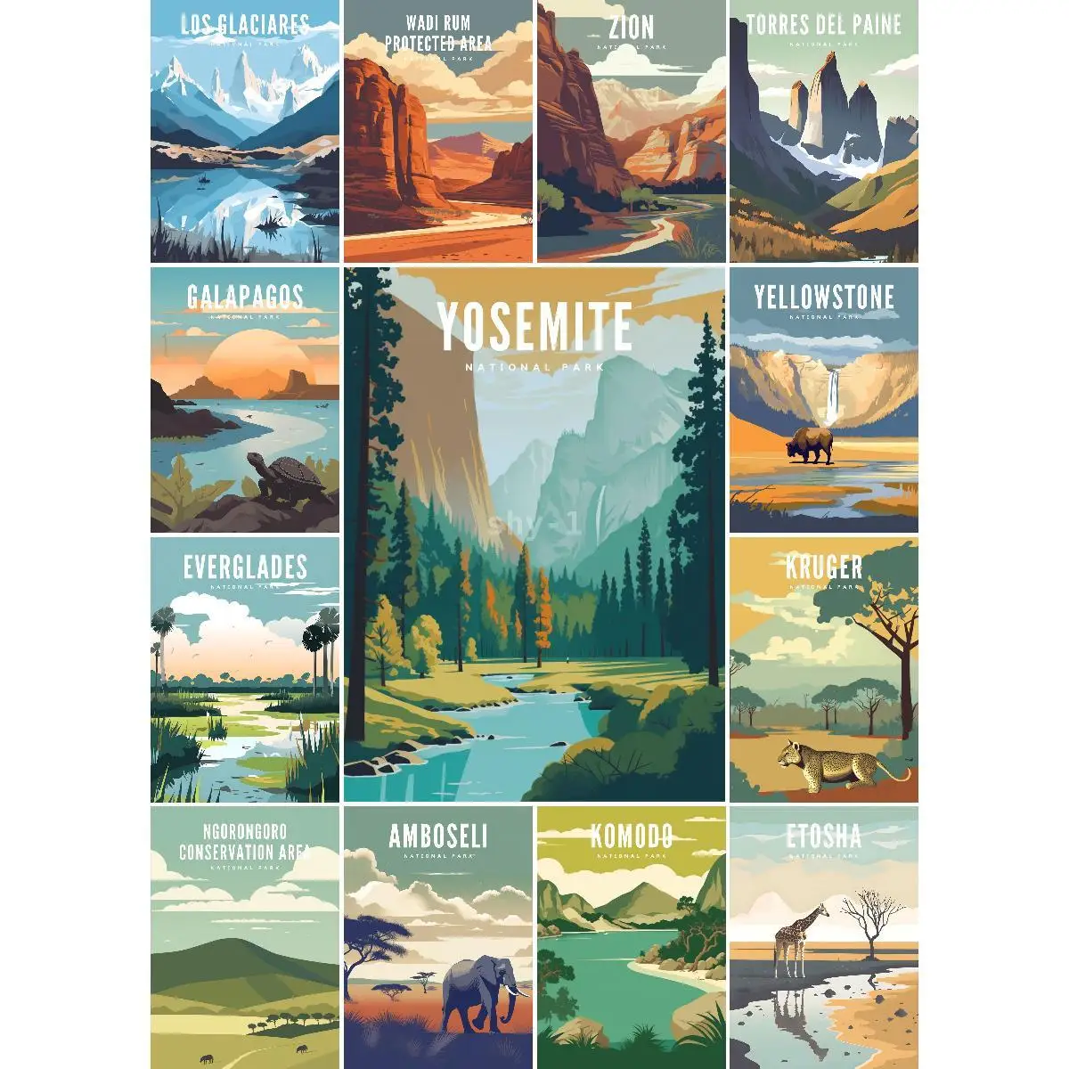 Yellowstone National Park Poster  Scenic Travel Wall Art Print Nature Inspired Home Decor USA Landscapes Collection