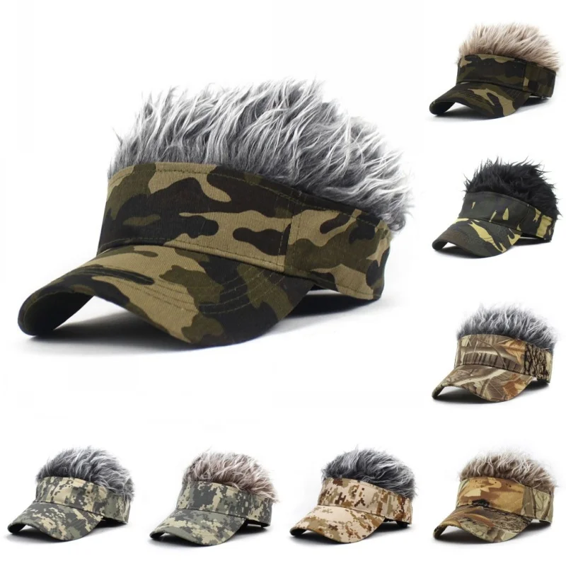 Camouflage Printed Outdoor Jungle Sunshade Sunhat Spiked Hairs Wig Hat Sports Baseball Cap Synthetic Short Hair Wigs Hip Hop Hat