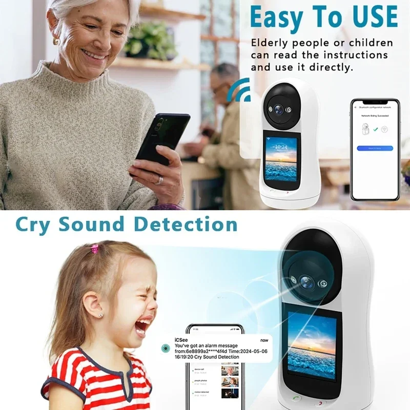 iCSee IP Camera Baby Monitor PTZ 2.4G HZ Wifi Cameras Video Call with 2.8 Inch IPS Screen Baby Cry Sound Detection Security