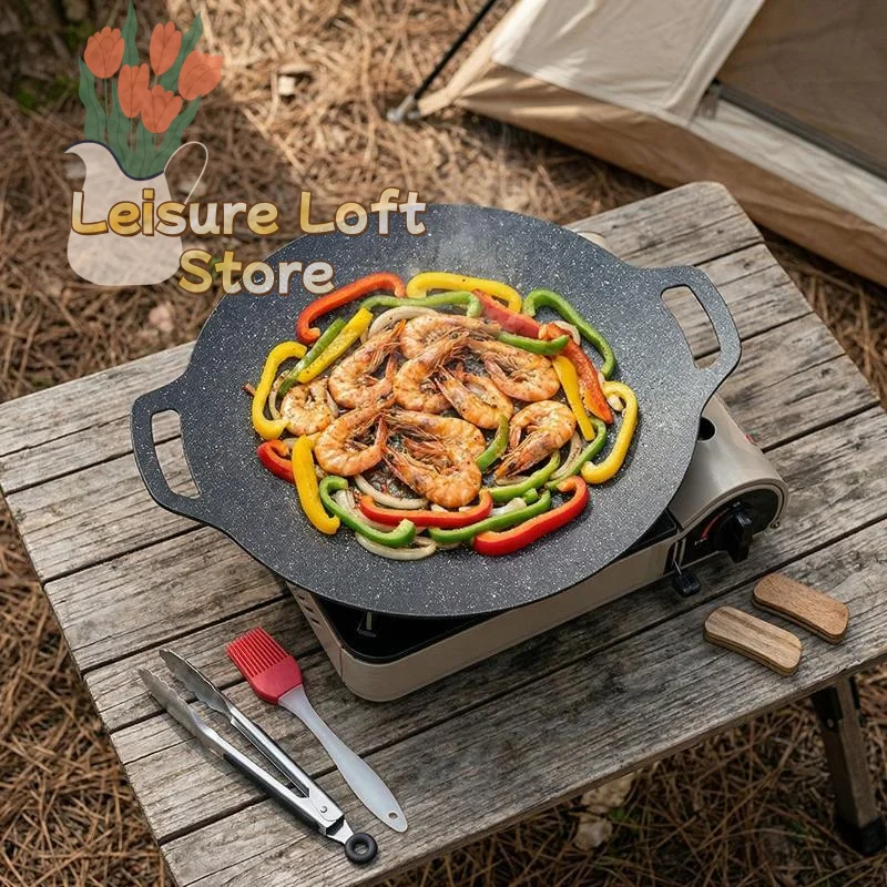 Korean Style BBQ Grill Pan Maifan Stone NonStick Barbecue Pot For Outdoor Cooking Home Picnic 2830323438cm