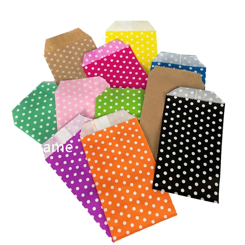 Eco-Friendly Kraft Paper Bags with Polka Dot Print for Party Wedding Favors Wholesale Biodegradable Treat Pouches for Candy,