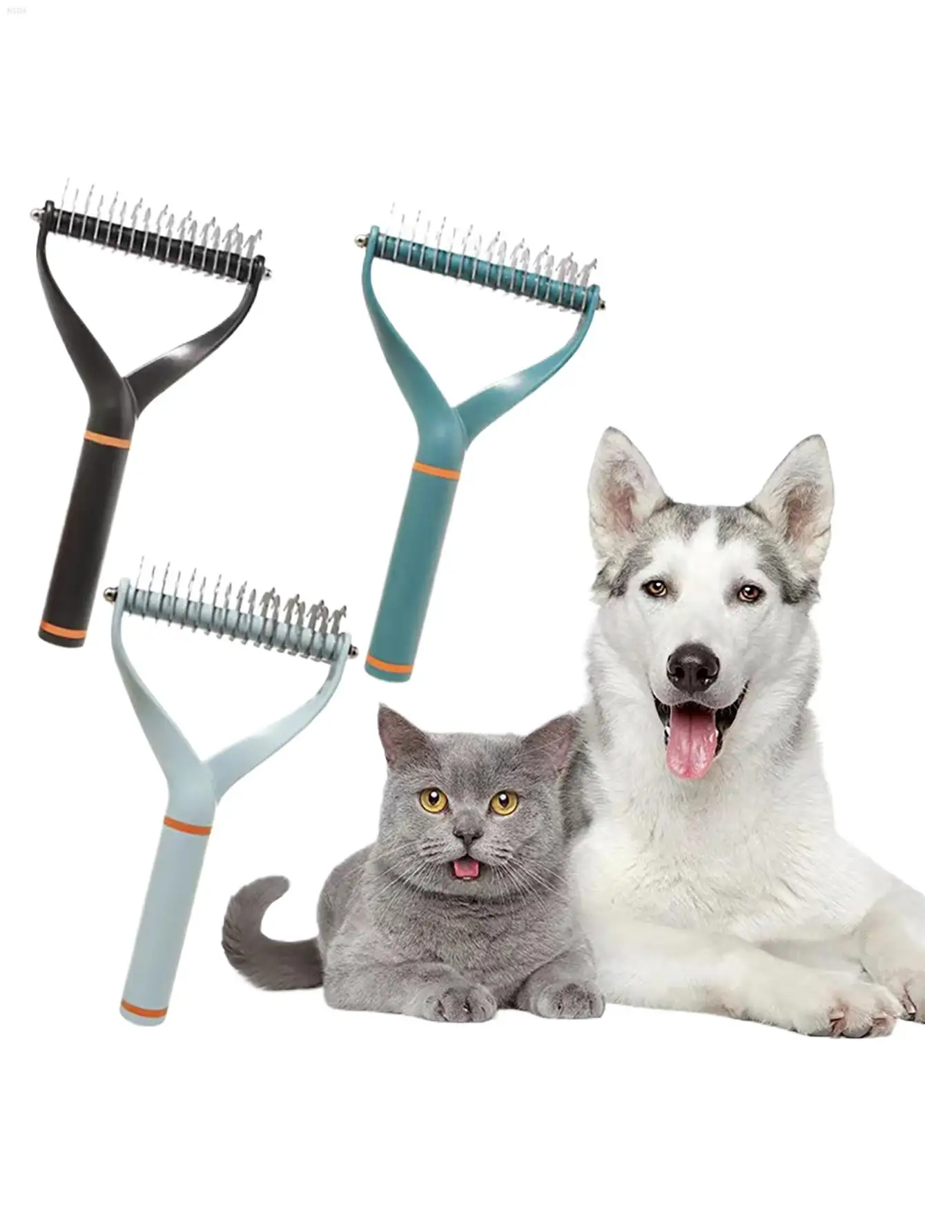 

NSDMDouble-Sided Pet Grooming Brush - Perfect for Shedding & Matting - Extra Wide & Blue - For Dogs & Cats!
