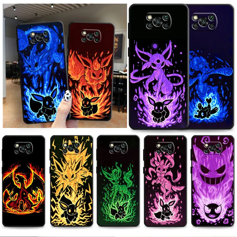 Cool Pokemon Pikachu custodia morbida nera per Poco X3 NFC X4 F1 F3 GT C40 C50 M5 M5s X3 Pro F4 M3 M4 5G Cover Pocophone