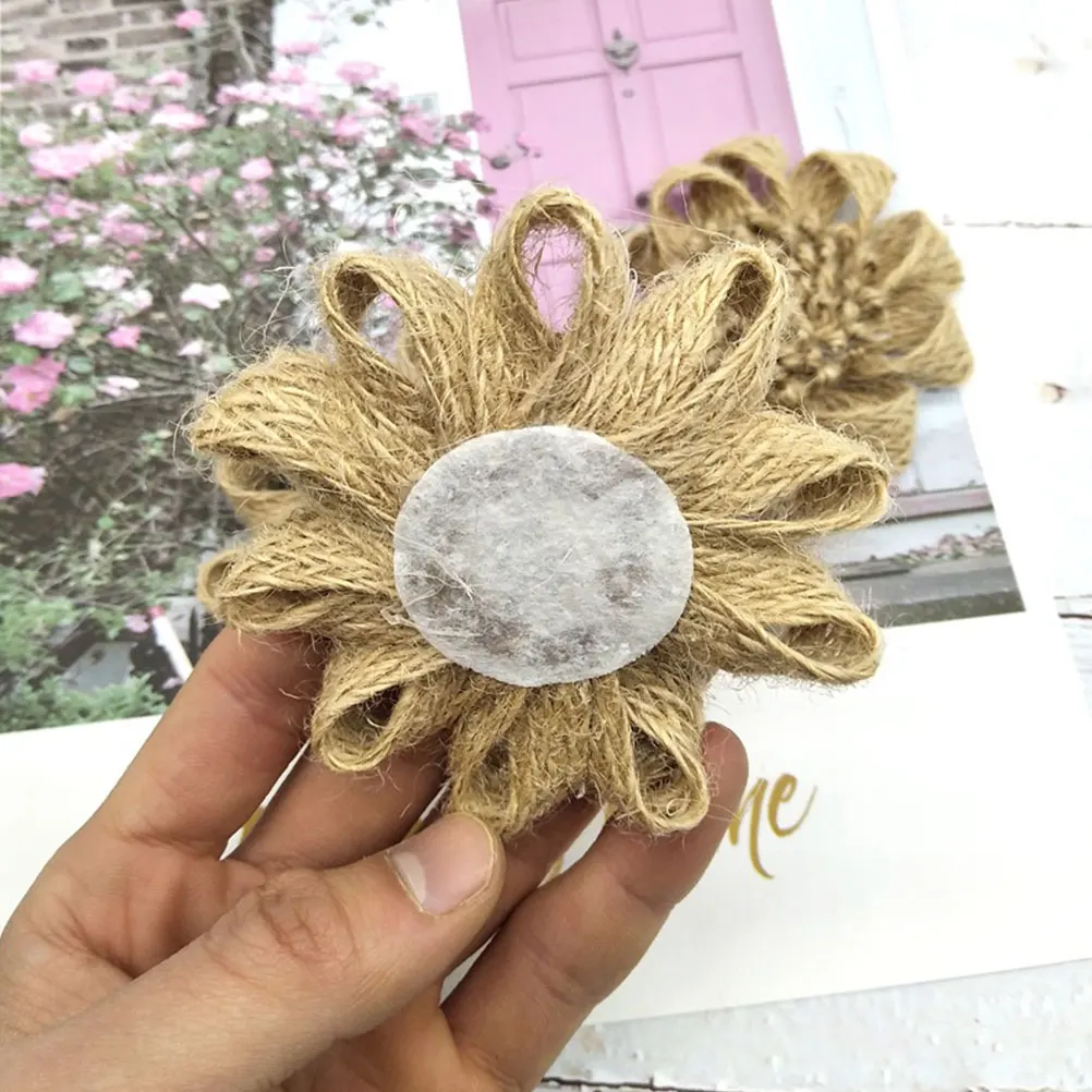 

5Pcs Linen Flowers Handmade DIY Flower Ornament for Wedding Party Decor Retro Hair Clip Hat Accessories Handmade Wedding Flower