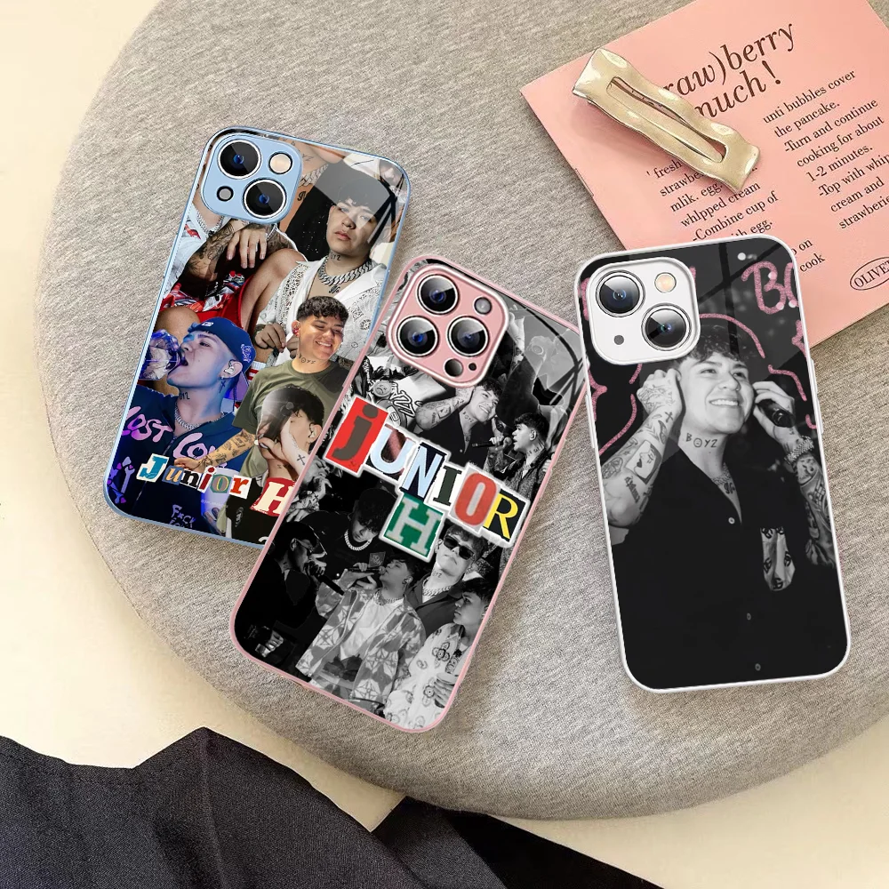 Junior H Singer Capa de telefone de vidro temperado para iPhone 14 13 12 11 Pro Mini XS MAX 14Plus X XS XR Capa