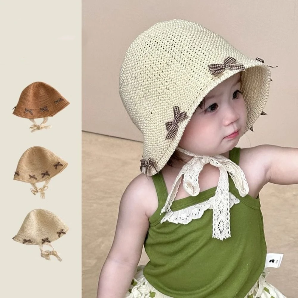 

Fashion Summer Baby Straw Hat Beach Bow Lace Straw Hat Travel Outdoor Children Panama Caps for Kids
