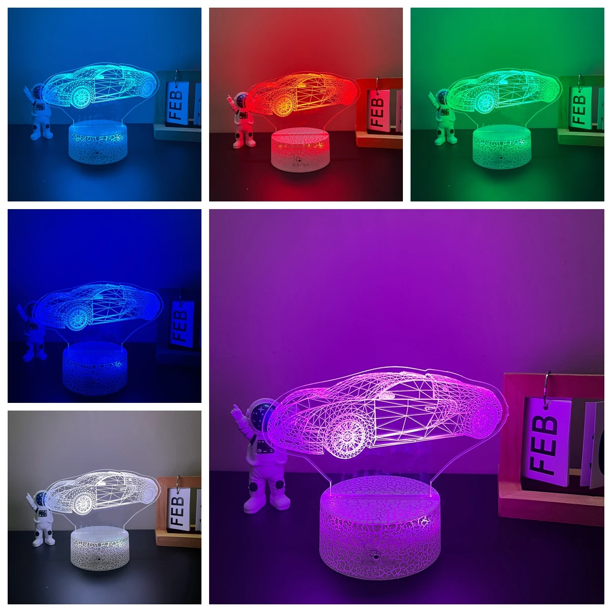 

car7 / 16 Colored Night Light 3D LED Lamp For Children's Room Decor Christmas Birthday Gift