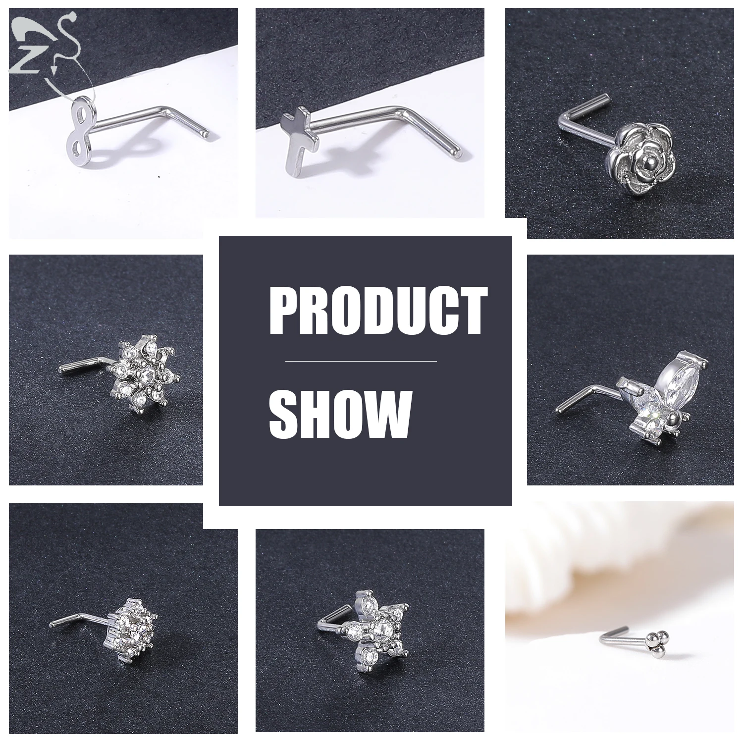 3pcs Stainless Steel Nose Stud Set with Crystals
