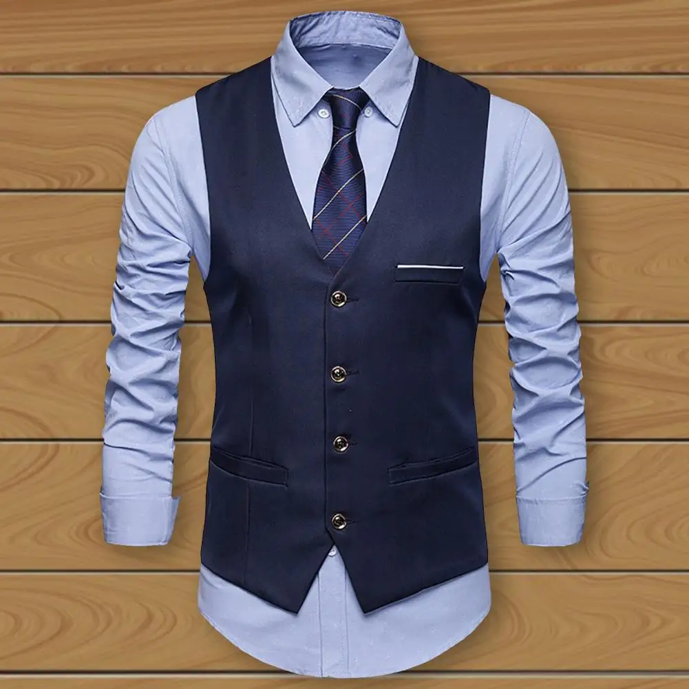 

New Men Suit Vest Solid Color Slim Fit V Neck Classic Streetwear Korean Style Autumn Single Breasted Waistcoat