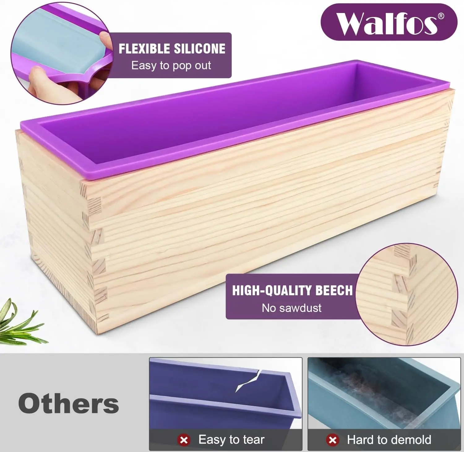 Silicone Soap Mold - Flexible Rectangular Loaf Mold Comes with Wood Box and Wooden Cover for CP & MP Making Supplies