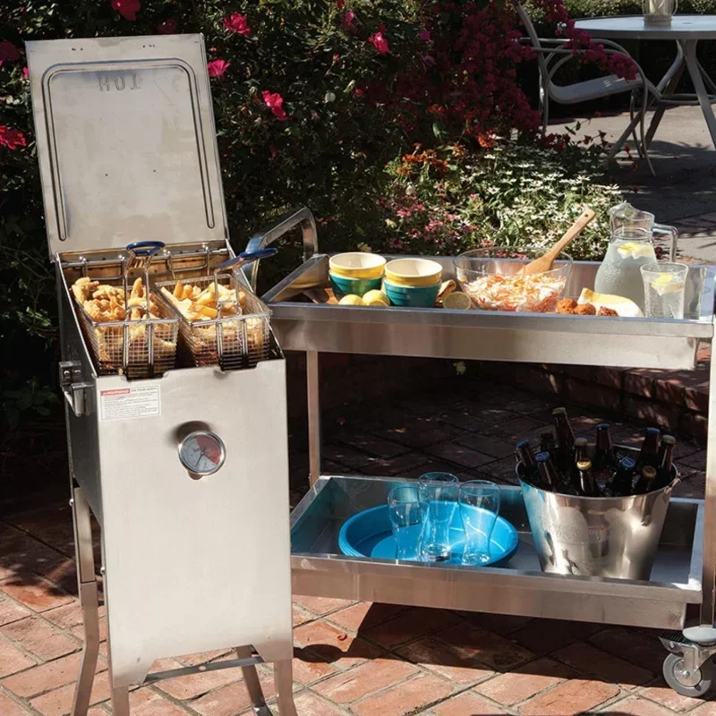 QWBayou Classic 700-701 Фритюрница Bayou из нержавеющей стали на 4 галлона В комплект входят 2 корзины из нержавеющей сетки Термометр для жарки Сливной клапан Высокий регулятор