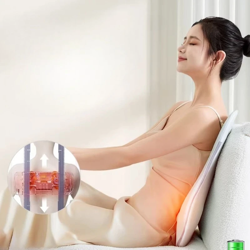 Electric Back Massager with Heat Portable Massage Cushion Cervical Waist Support Deep Tissue Kneading Shiatsu Rechargeable Use