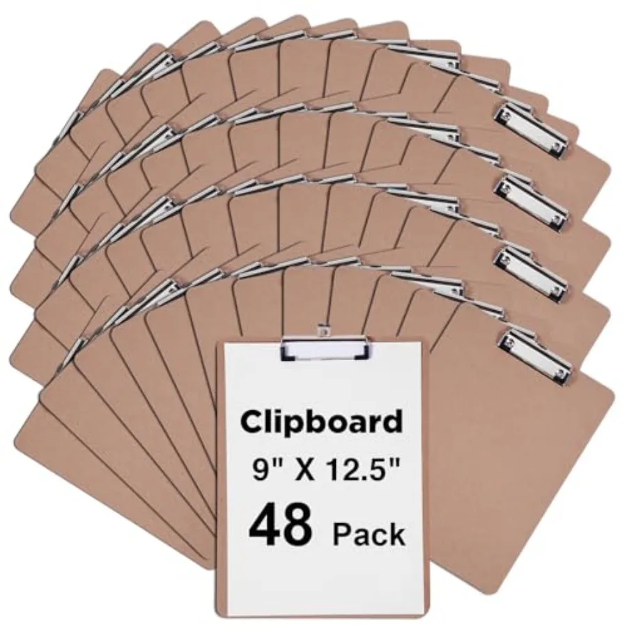 

Clipboards Bulk Hardboard Office Clipboards 48 Pack 9 X 12.5 Inch Recycled Wood Clip Boards Low Profile Clip Boards for Home Sc