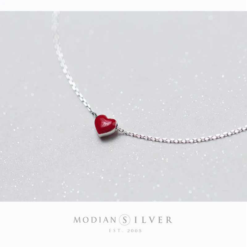Modian Fashion Love Red Heart Silver Anklets for Women Simple Enamel Chain Bracelets for Leg Foot Jewelry Femme Accessories