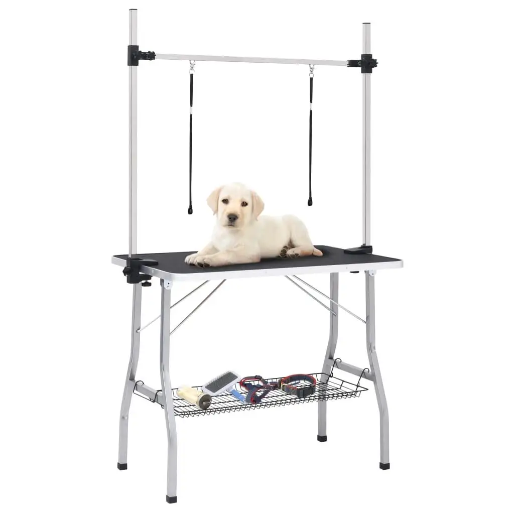 

Adjustable Dog Grooming Table with 2 Loops & Convenient Basket for Pet Grooming