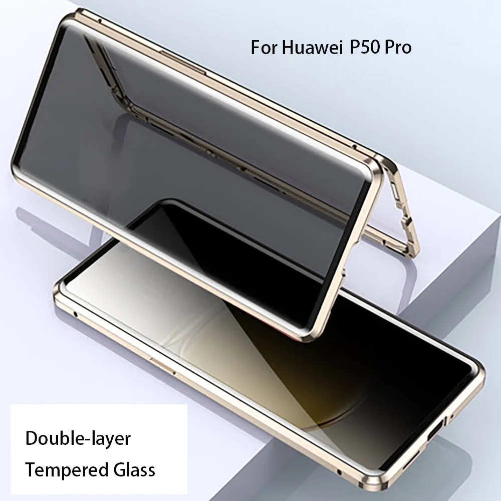 

For HuaweiP50 Pro 45° Anti-peeping Double-layer Magnetic Adsorption Glass Case For Huawei P 50Pro Full Cover Protection Shell