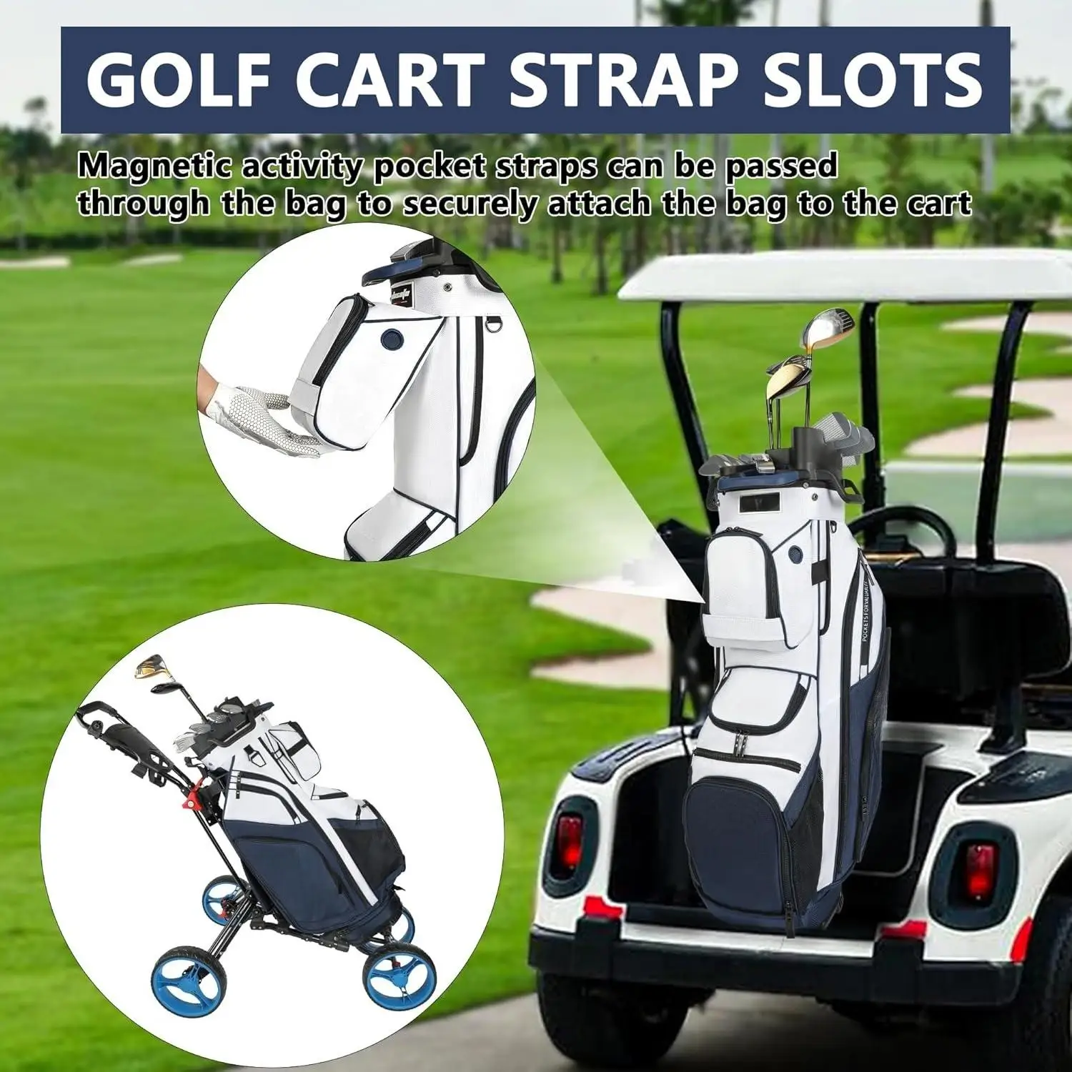 Golf Cart Bag T-Lock 14 Way Full-Length Divider Top Fixed Slots Clubs Organized Premium Oxford Cloth Golf Bag for Men Women Blac
