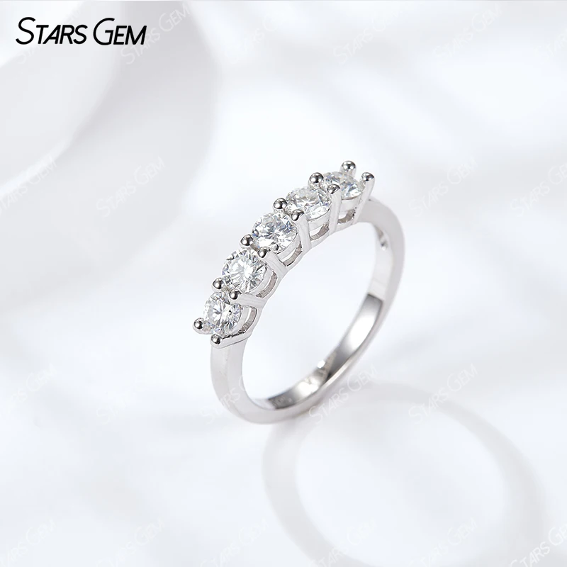 S925 Sterling Silver Ring Round Brilliant Cut D Color VVS1 Moissanite Ring Five Stone and Seven Stone Anniversary Ring