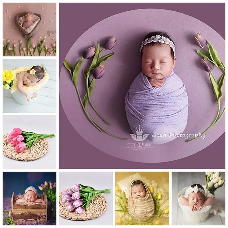 Newborn photography props simulation tulip fake flower studio baby, one-month baby, 100-day photo decoration