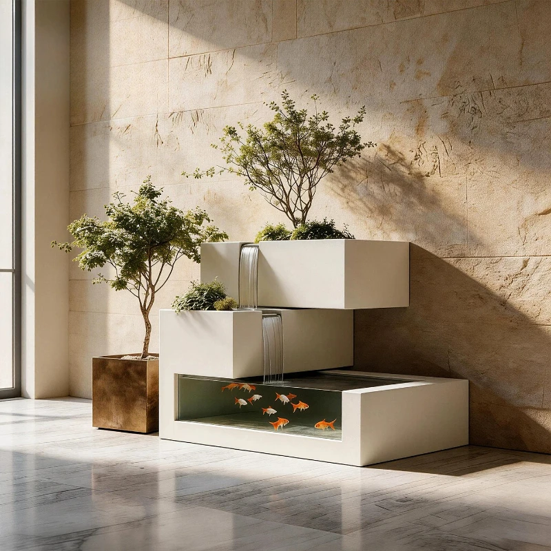 

Stainless steel creative multi-tiered stepped fish tank courtyard outdoor decoration water landscape