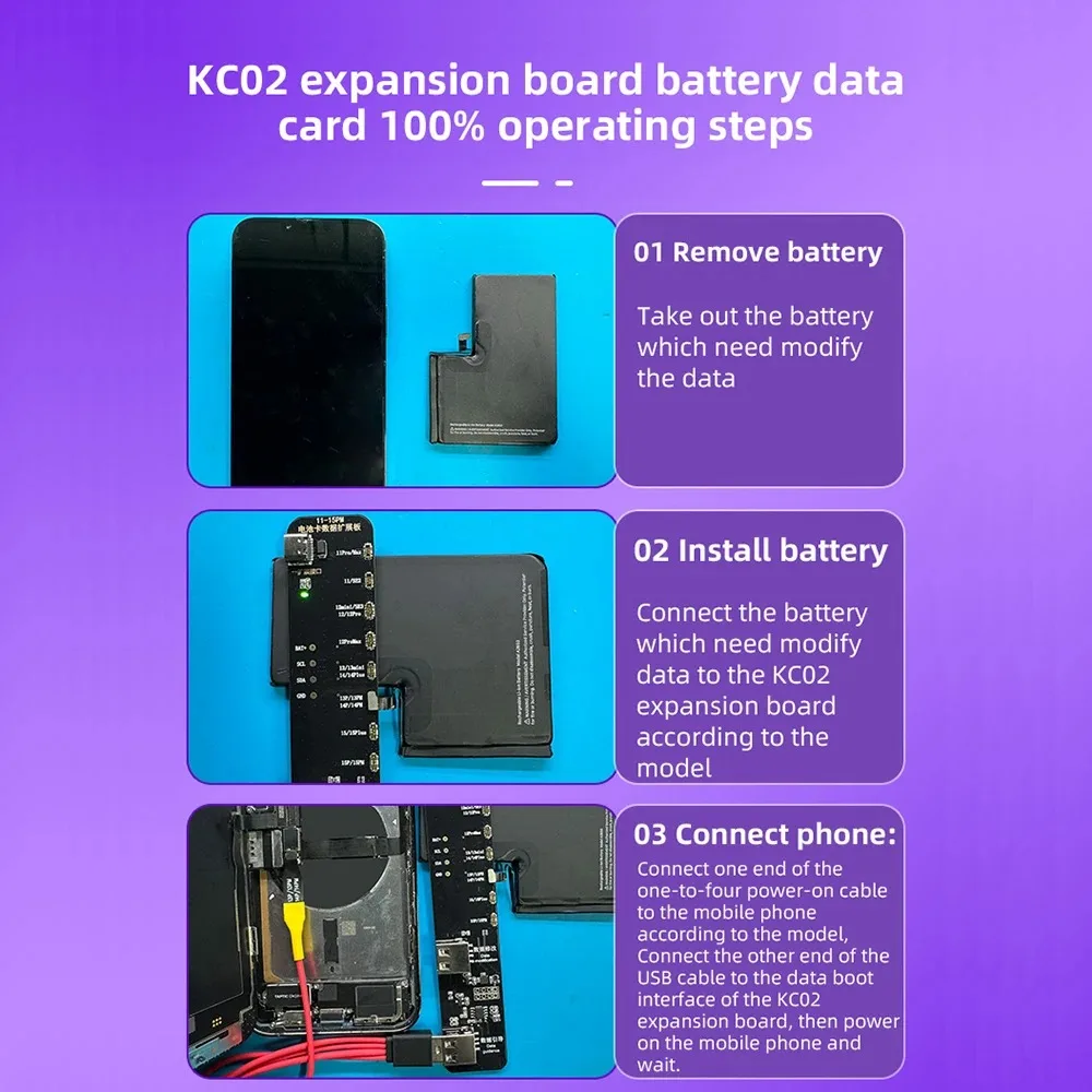 Scheda di espansione della batteria I2C KC02 non è necessario un cavo esterno per iPhone 11-15PM modificato automaticamente 100% strumenti di efficienza della batteria