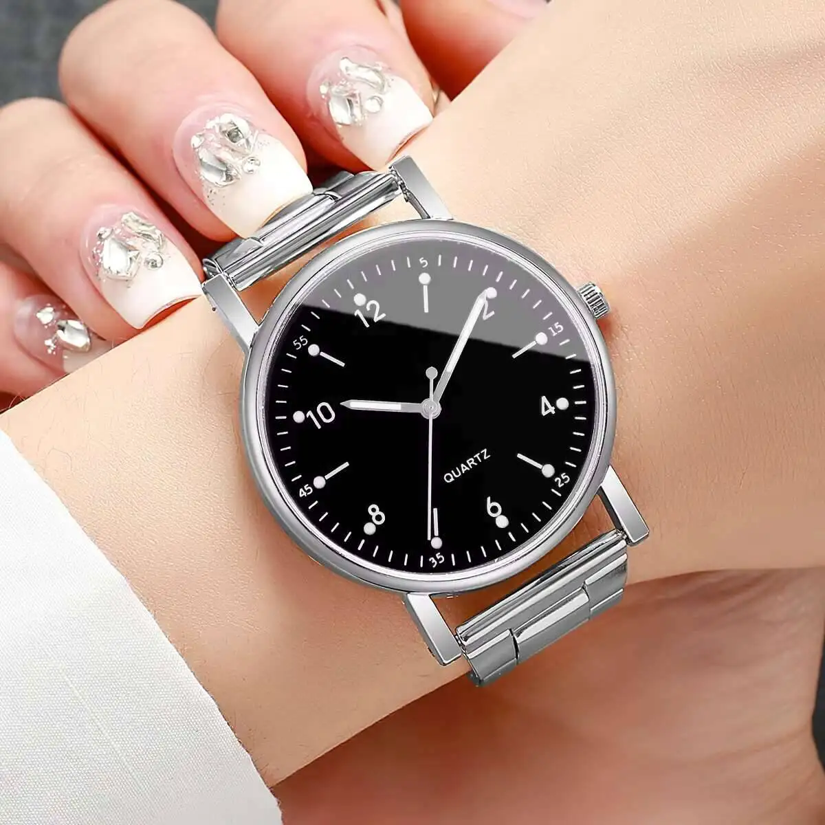 2PCS/Set Fashion Arabic Dial Women Quartz Watch Simple Ladies Watch Clock Reloj Mujer（Without Box）
