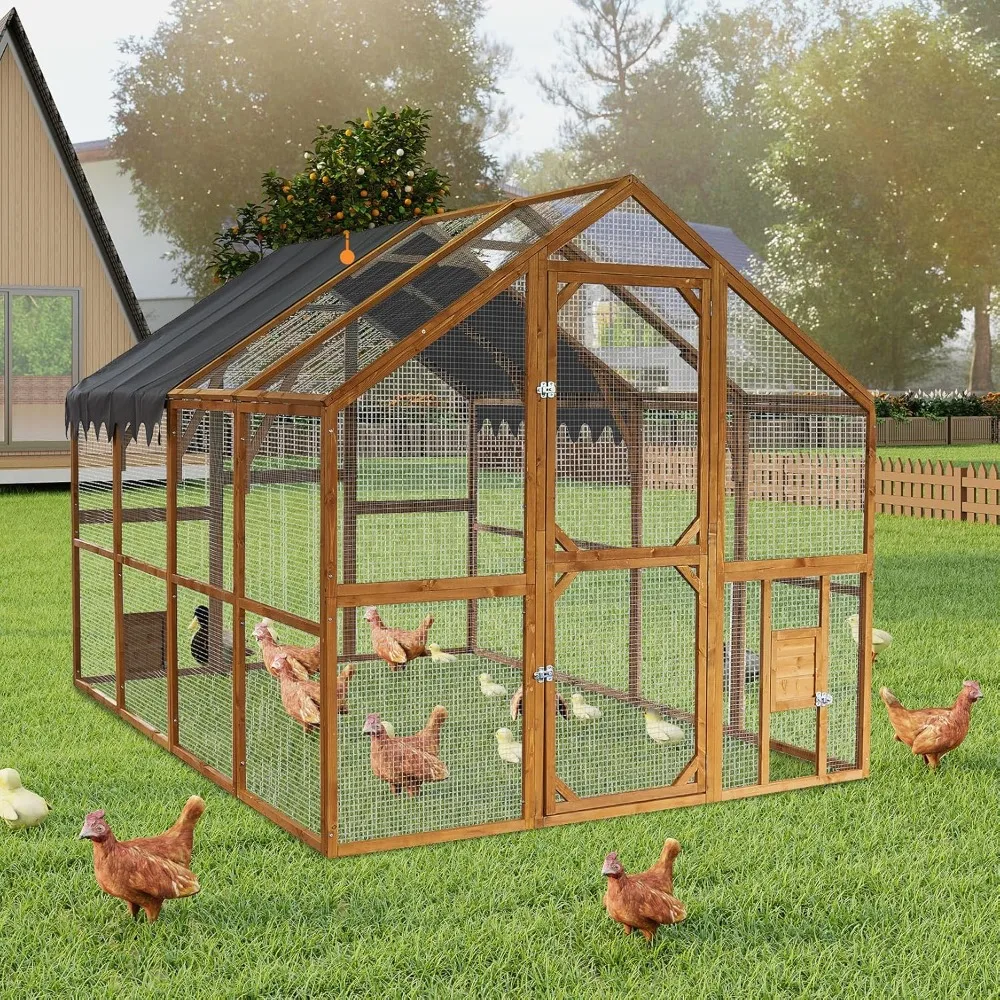 

10 Large Walk-in Chicken Coop Enclosure with Waterproof Roof- Spacious Outdoor Yard, Pet Cage Playpen Farm Poultry Cage