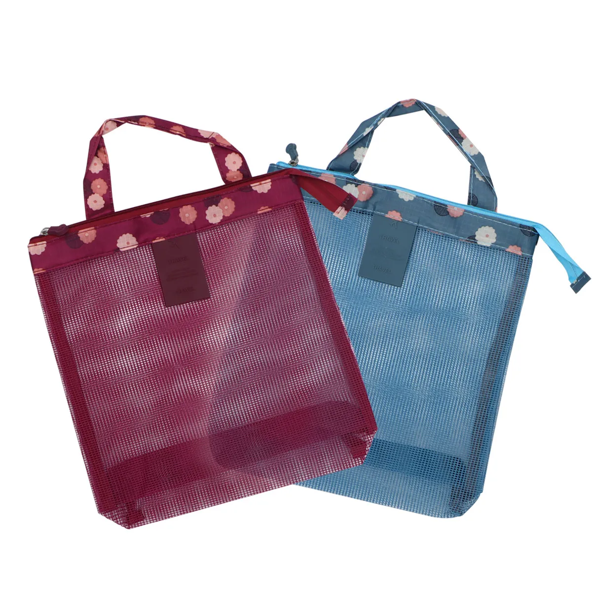 

2Pcs Swimwear Storage Bag Flower Pattern Mesh Beach Bag Lightweight Portable Large Capacity Sundries Organizer for Travel Pool