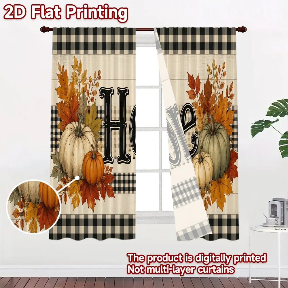 2D FLAT PRINTING 2pcs Curtains (Without Rod) Fall Harvest Home Decor Chic Curtains&Drapes Yarn Curtains Easter Egg Hunt for