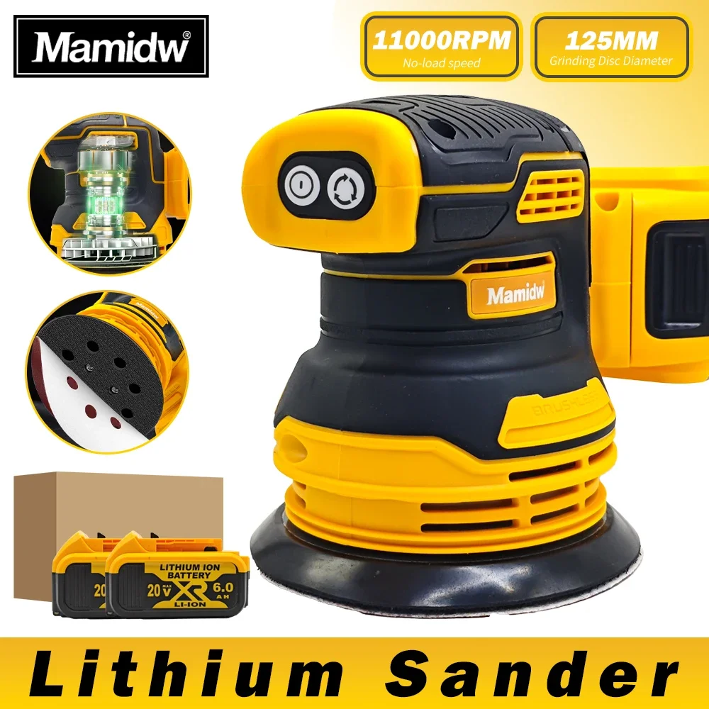 

125mm Cordless Sander for DeWalt 20V Battery (Tool Only) | Self-Adhesive Quick-Change Base, 13500 RPM & Full Copper Motor | for